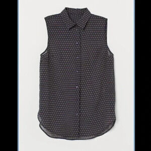 H&M Menswear Style Sheer Collared Button Down Tank Sleeveless Shirt